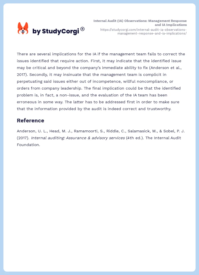 Internal Audit (IA) Observations: Management Response and IA Implications. Page 2