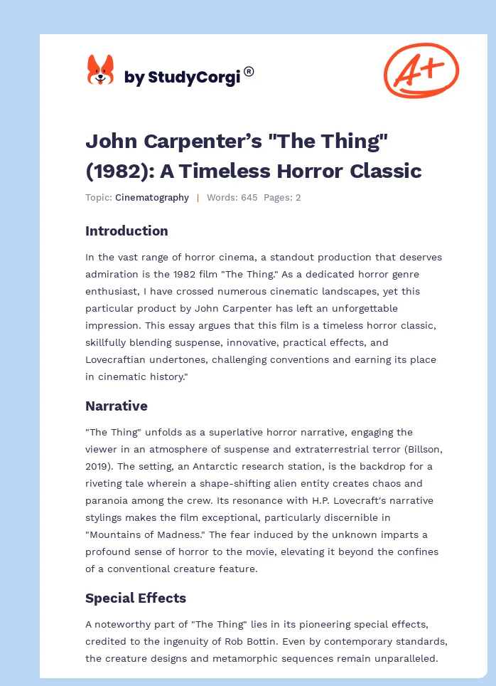 John Carpenter’s "The Thing" (1982): A Timeless Horror Classic. Page 1