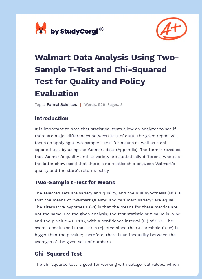 Walmart Data Analysis Using Two-Sample T-Test and Chi-Squared Test for Quality and Policy Evaluation. Page 1