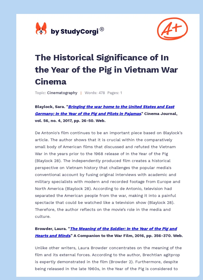 The Historical Significance of In the Year of the Pig in Vietnam War Cinema. Page 1