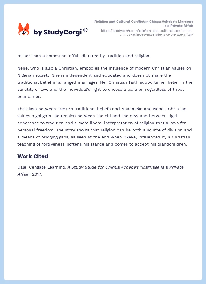 Religion and Cultural Conflict in Chinua Achebe’s Marriage Is a Private Affair. Page 2