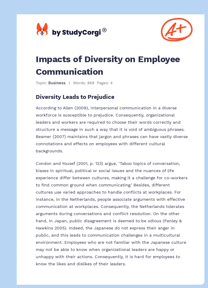 Impacts of Diversity on Employee Communication. Page 1