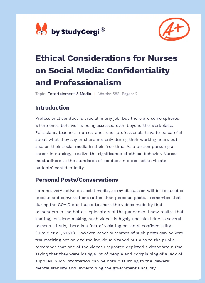 Ethical Considerations for Nurses on Social Media: Confidentiality and Professionalism. Page 1