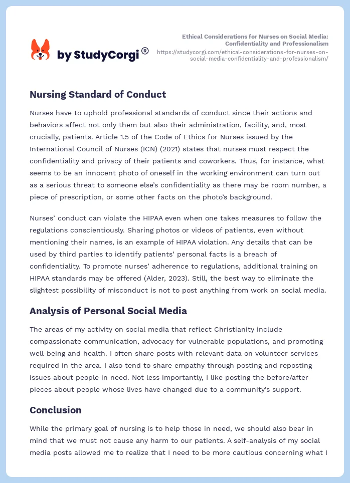 Ethical Considerations for Nurses on Social Media: Confidentiality and Professionalism. Page 2