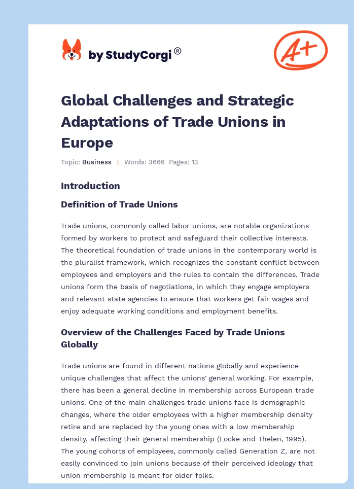 Global Challenges and Strategic Adaptations of Trade Unions in Europe. Page 1