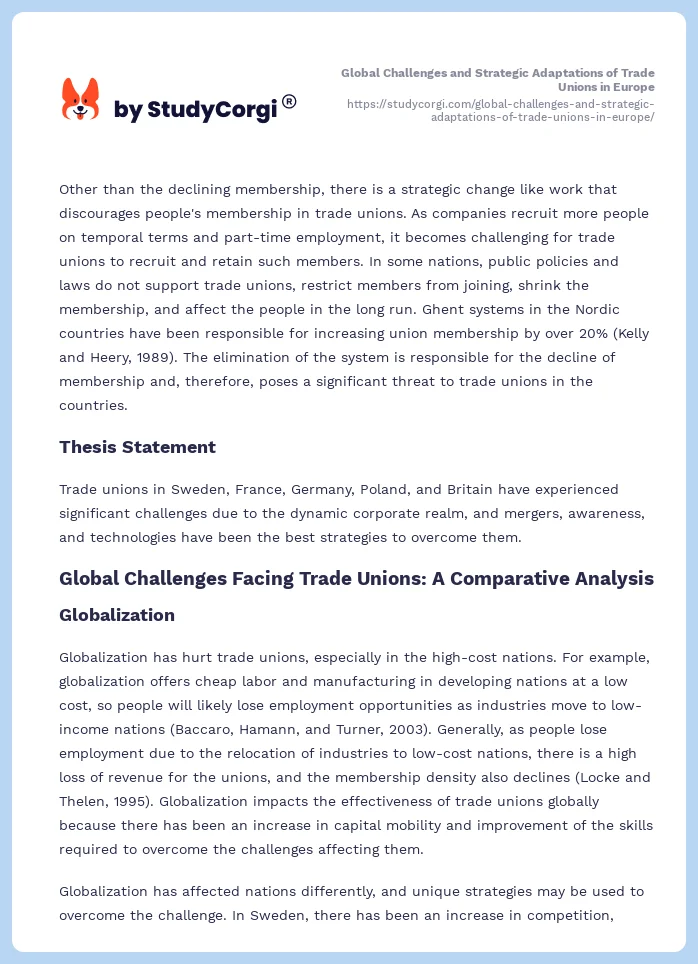 Global Challenges and Strategic Adaptations of Trade Unions in Europe. Page 2