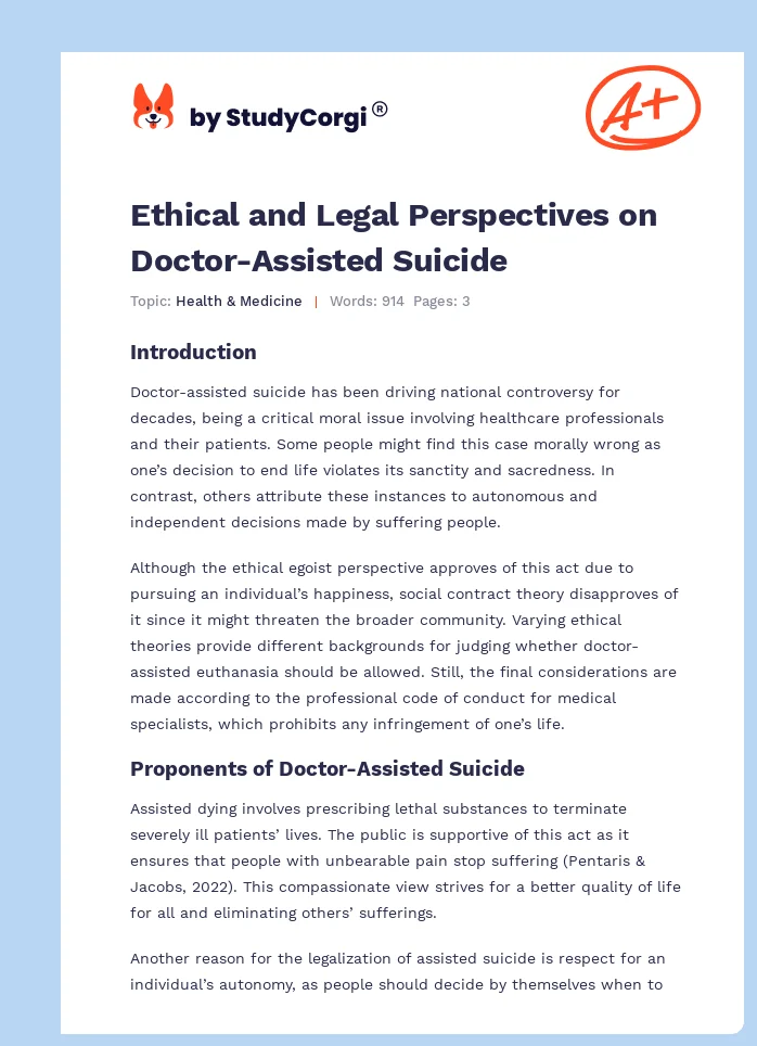 Ethical and Legal Perspectives on Doctor-Assisted Suicide. Page 1