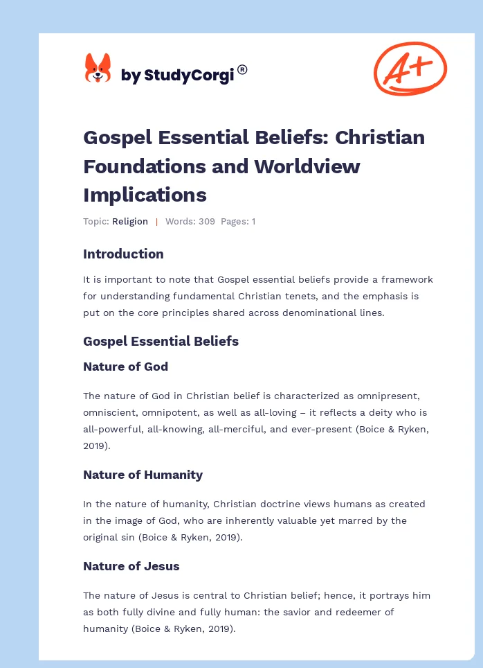 Gospel Essential Beliefs: Christian Foundations and Worldview Implications. Page 1