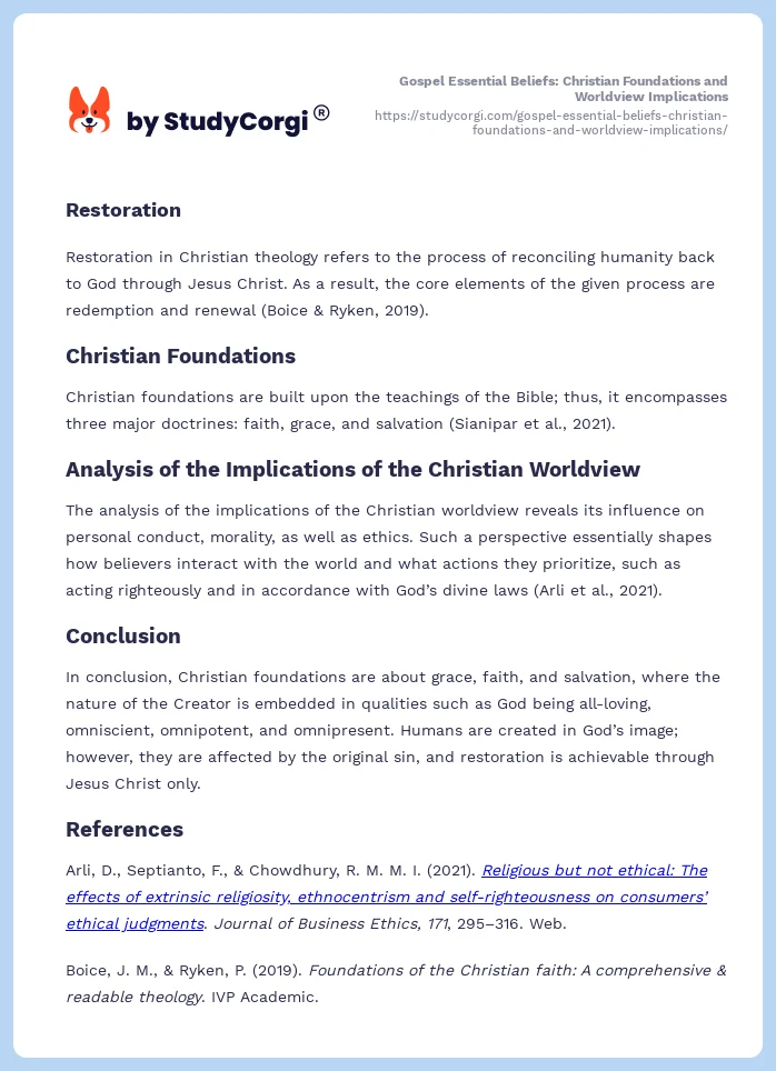 Gospel Essential Beliefs: Christian Foundations and Worldview Implications. Page 2