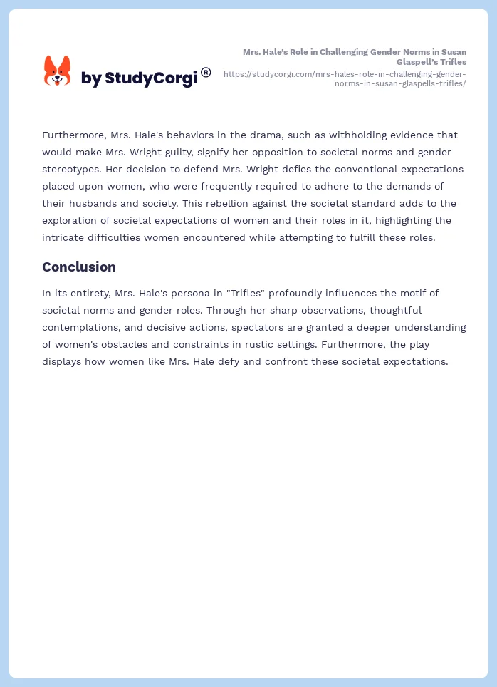 Mrs. Hale’s Role in Challenging Gender Norms in Susan Glaspell’s Trifles. Page 2