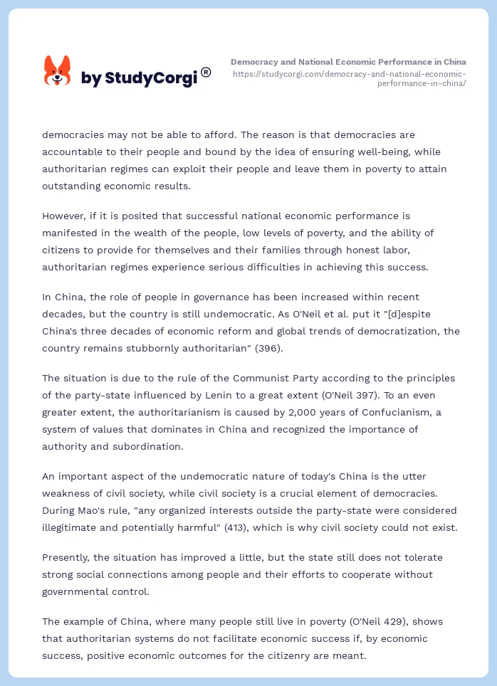 Democracy and National Economic Performance in China. Page 2