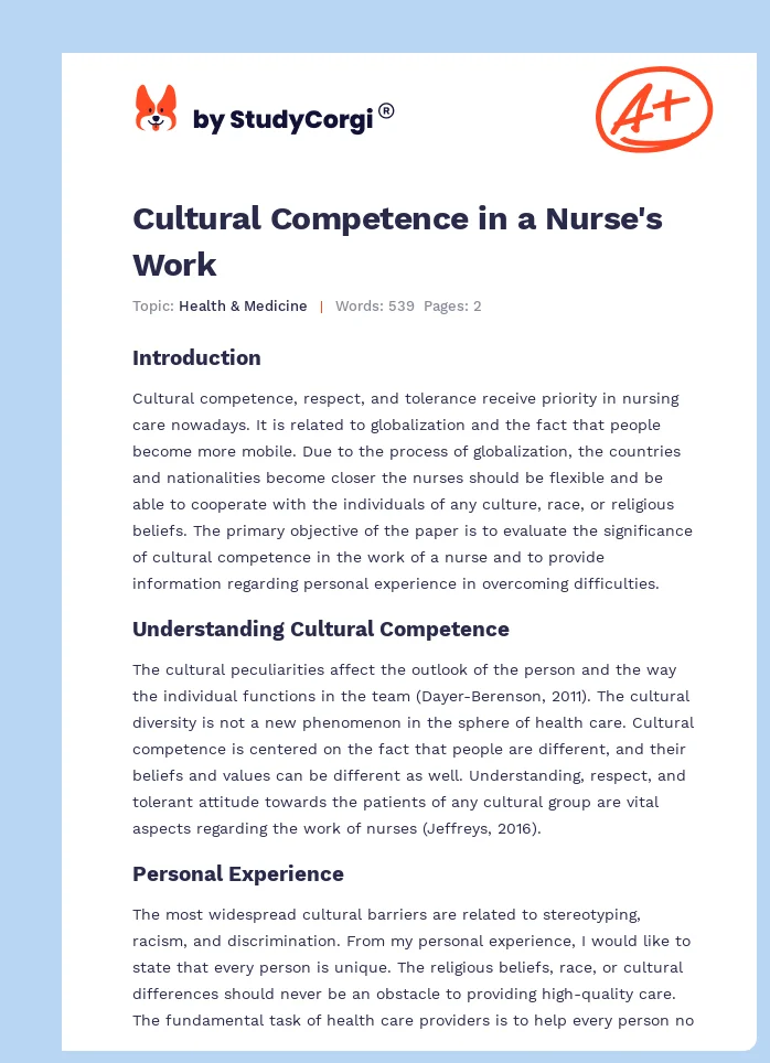 Cultural Competence in a Nurse's Work. Page 1