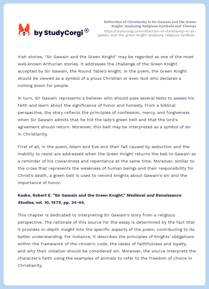 Reflection of Christianity in Sir Gawain and the Green Knight: Analyzing Religious Symbols and Themes. Page 2