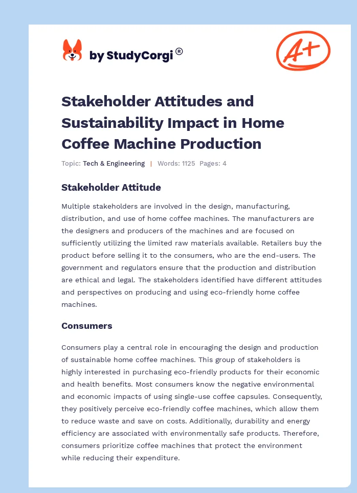 Stakeholder Attitudes and Sustainability Impact in Home Coffee Machine Production. Page 1