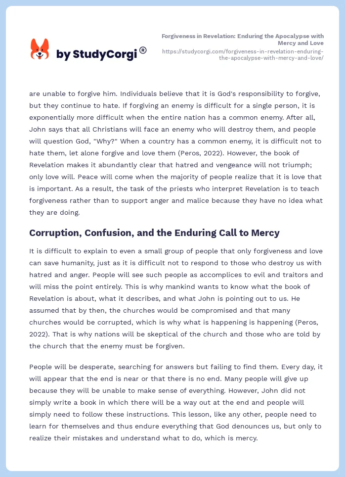 Forgiveness in Revelation: Enduring the Apocalypse with Mercy and Love. Page 2