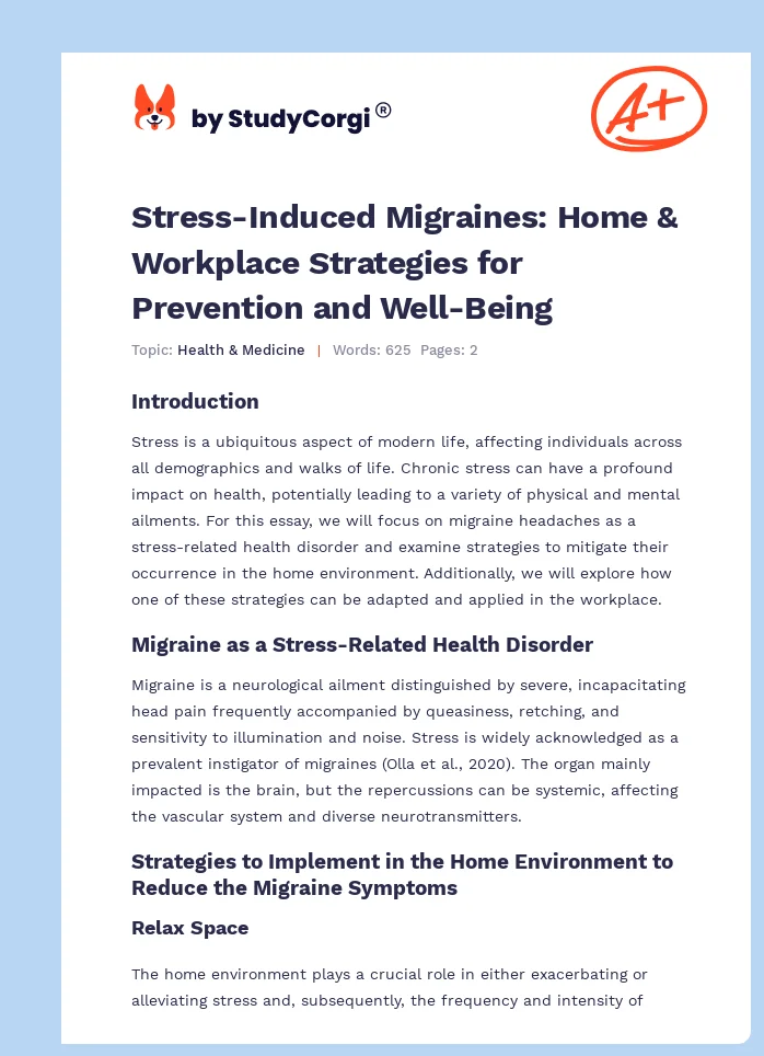 Stress-Induced Migraines: Home & Workplace Strategies for Prevention and Well-Being. Page 1