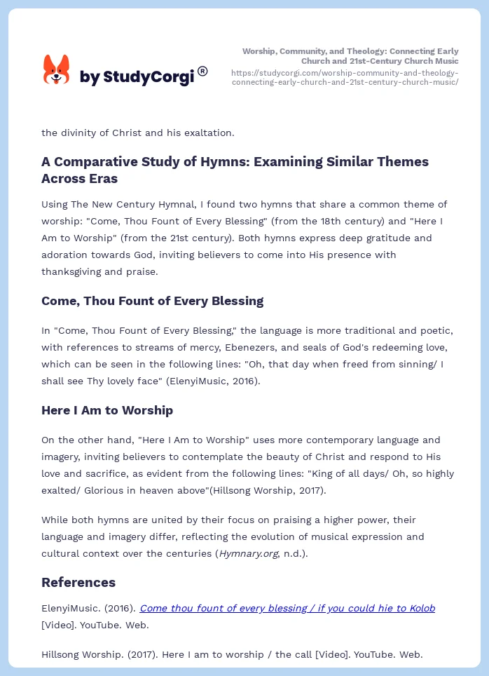 Worship, Community, and Theology: Connecting Early Church and 21st-Century Church Music. Page 2