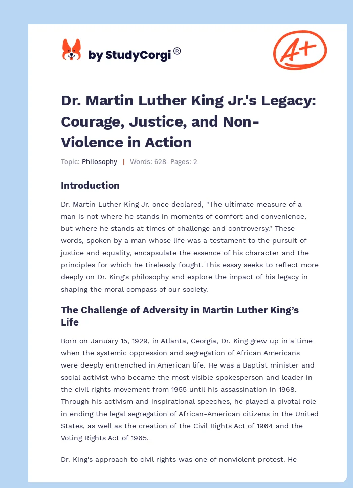 Dr. Martin Luther King Jr.'s Legacy: Courage, Justice, and Non-Violence in Action. Page 1