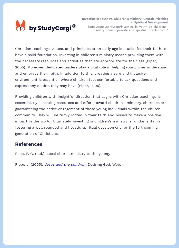 Investing in Youth vs. Children's Ministry: Church Priorities in Spiritual Development. Page 2