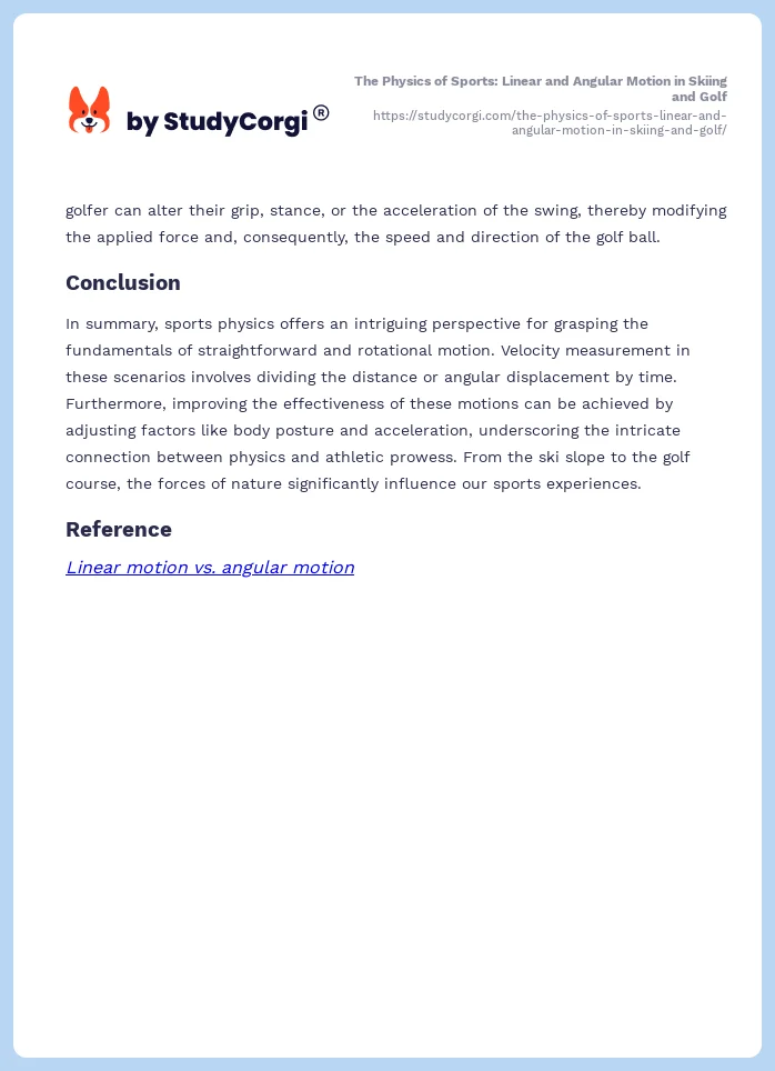 The Physics of Sports: Linear and Angular Motion in Skiing and Golf. Page 2