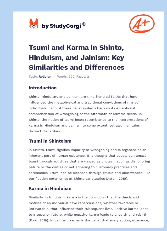 Tsumi and Karma in Shinto, Hinduism, and Jainism: Key Similarities and Differences. Page 1
