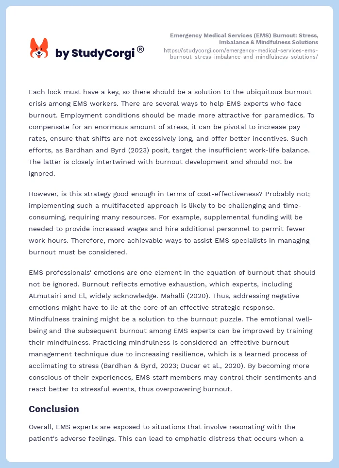 Emergency Medical Services (EMS) Burnout: Stress, Imbalance & Mindfulness Solutions. Page 2