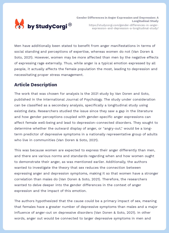 Gender Differences in Anger Expression and Depression: A Longitudinal Study. Page 2
