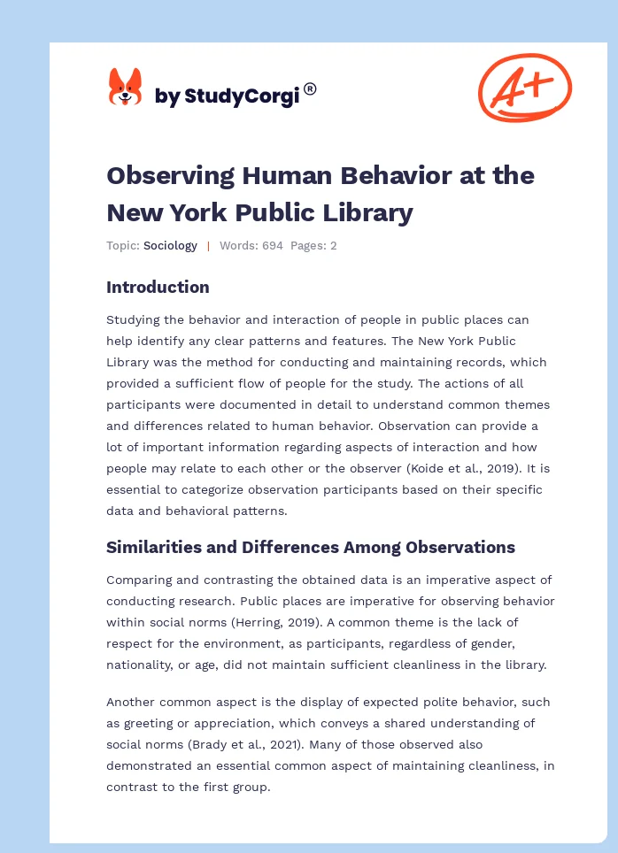Observing Human Behavior at the New York Public Library. Page 1