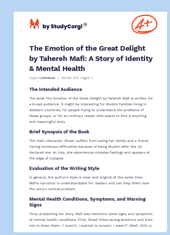 The Emotion of the Great Delight by Tahereh Mafi: A Story of Identity & Mental Health. Page 1