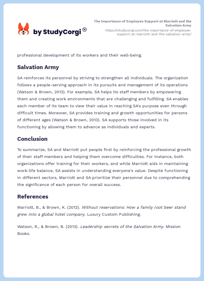 The Importance of Employee Support at Marriott and the Salvation Army. Page 2