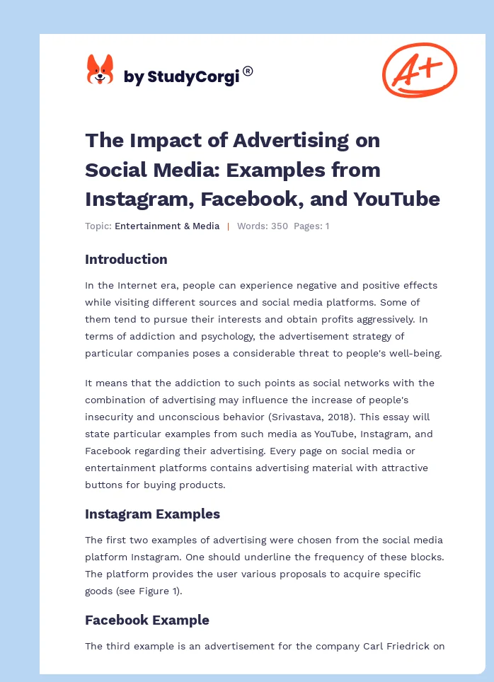 The Impact of Advertising on Social Media: Examples from Instagram, Facebook, and YouTube. Page 1