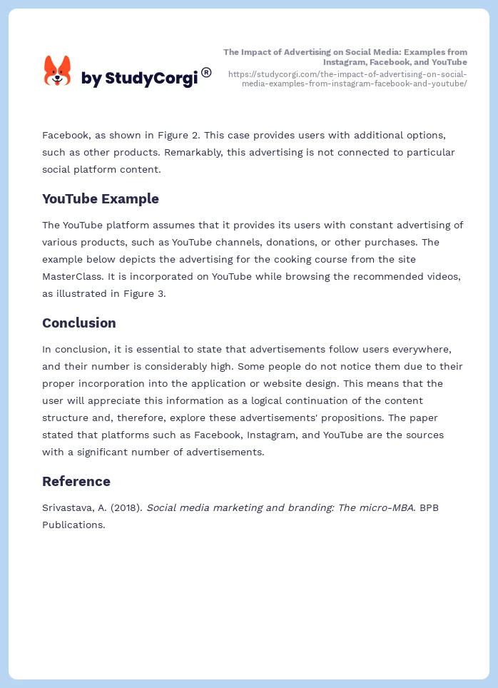 The Impact of Advertising on Social Media: Examples from Instagram, Facebook, and YouTube. Page 2