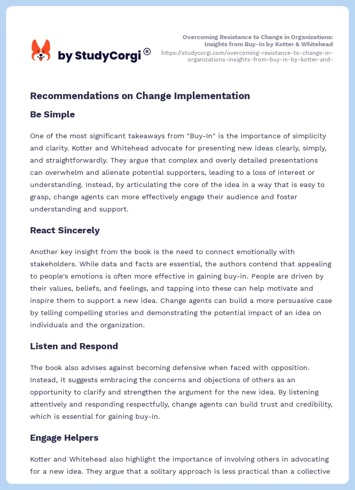 Overcoming Resistance to Change in Organizations: Insights from Buy-In by Kotter & Whitehead. Page 2