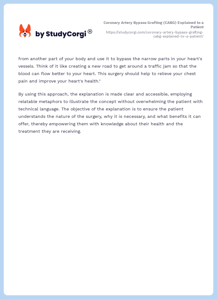 Coronary Artery Bypass Grafting (CABG) Explained to a Patient. Page 2