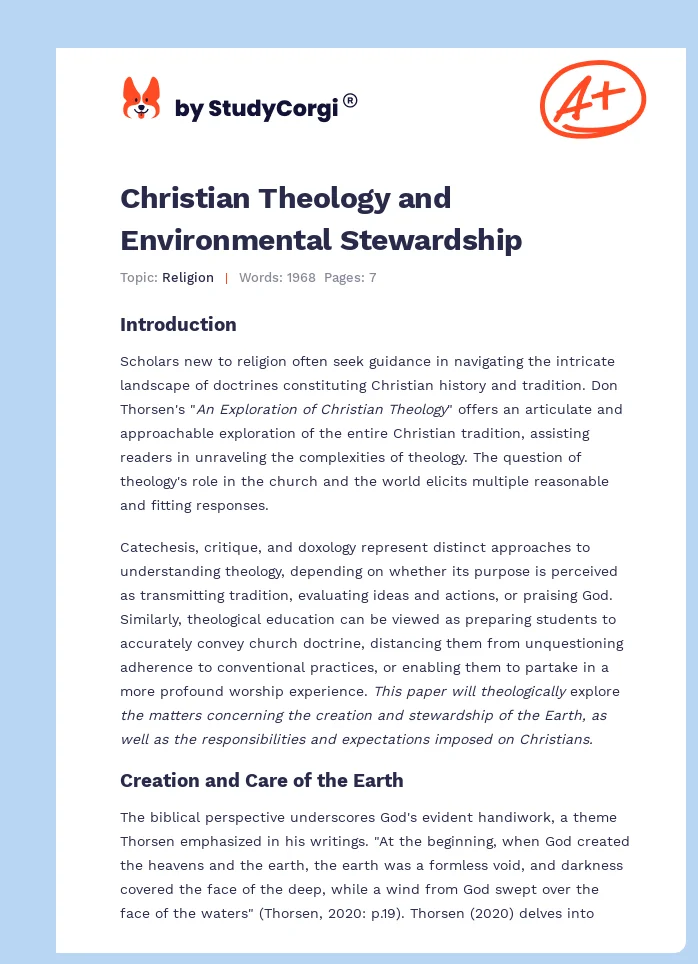 Christian Theology and Environmental Stewardship. Page 1
