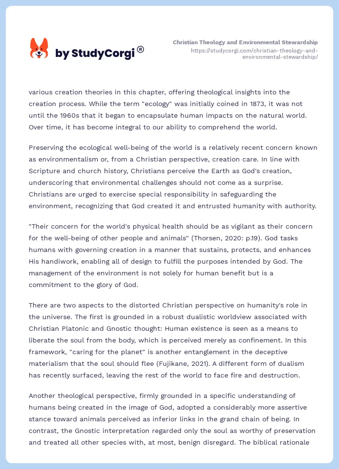 Christian Theology and Environmental Stewardship. Page 2