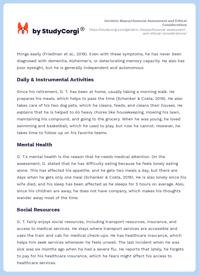 Geriatric Biopsychosocial Assessment and Ethical Considerations. Page 2