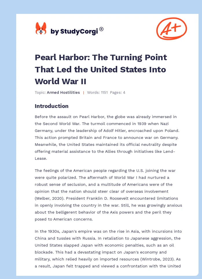 Pearl Harbor: The Turning Point That Led the United States Into World War II. Page 1