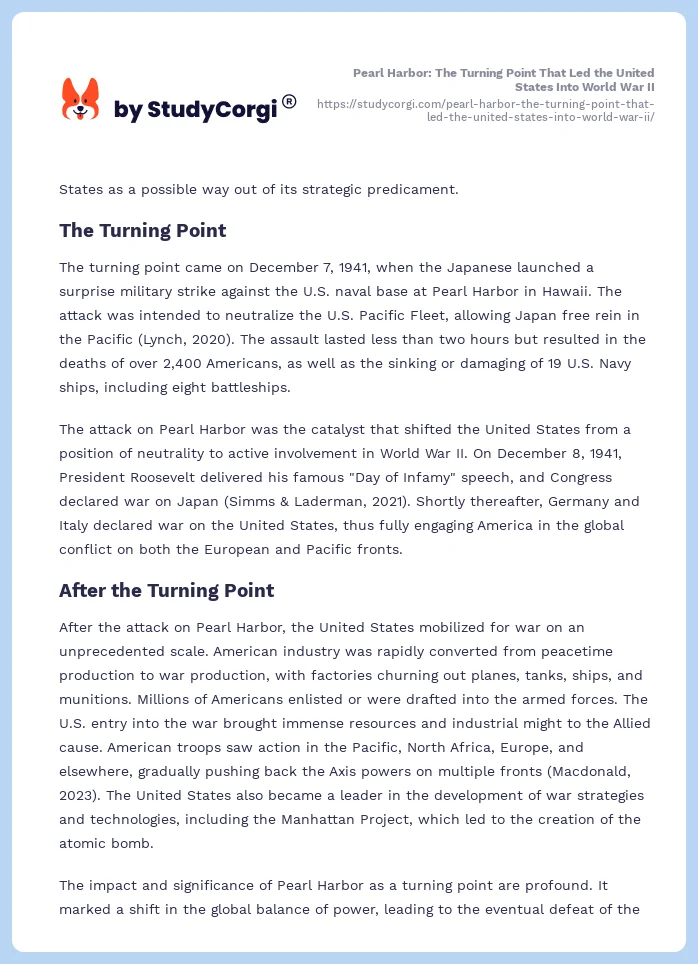 Pearl Harbor: The Turning Point That Led the United States Into World War II. Page 2