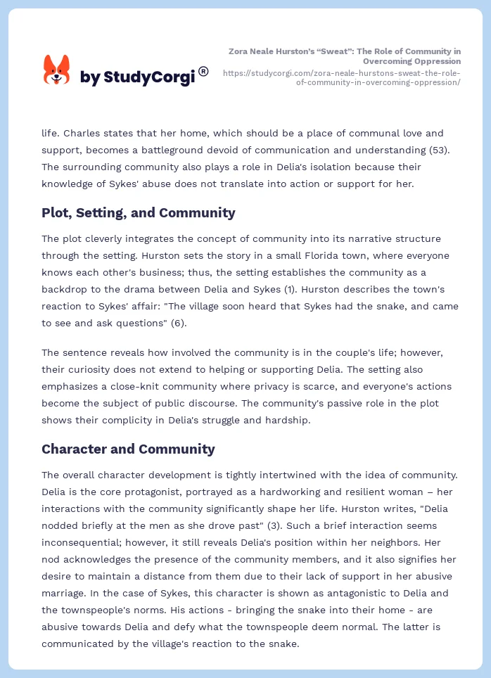 Zora Neale Hurston’s “Sweat”: The Role of Community in Overcoming Oppression. Page 2