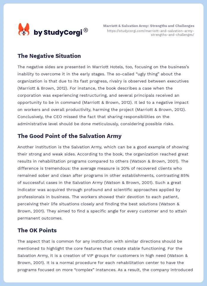 Marriott & Salvation Army: Strengths and Challenges. Page 2