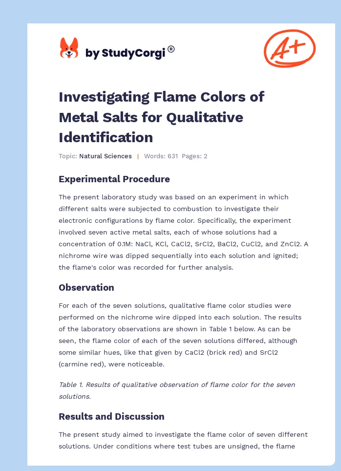 Investigating Flame Colors of Metal Salts for Qualitative Identification. Page 1