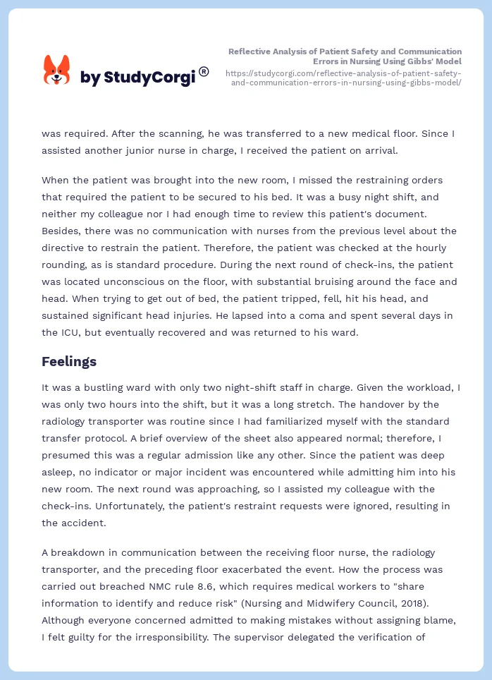 Reflective Analysis of Patient Safety and Communication Errors in Nursing Using Gibbs' Model. Page 2