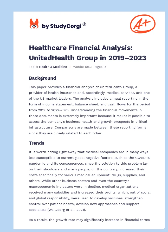 Healthcare Financial Analysis: UnitedHealth Group in 2019–2023. Page 1