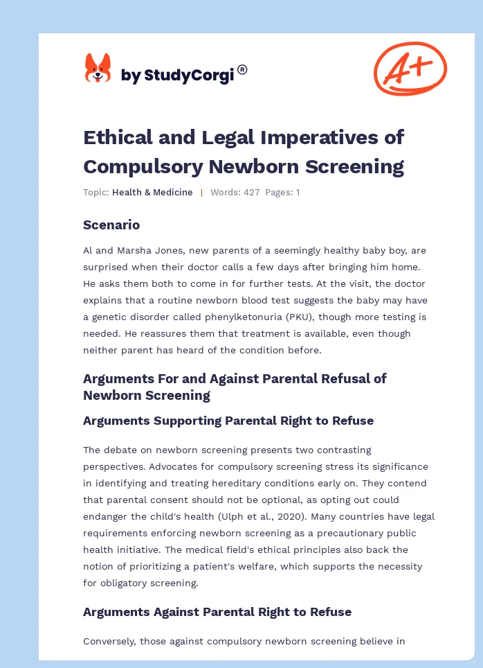 Ethical and Legal Imperatives of Compulsory Newborn Screening. Page 1