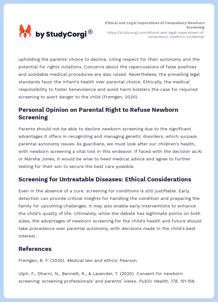 Ethical and Legal Imperatives of Compulsory Newborn Screening. Page 2