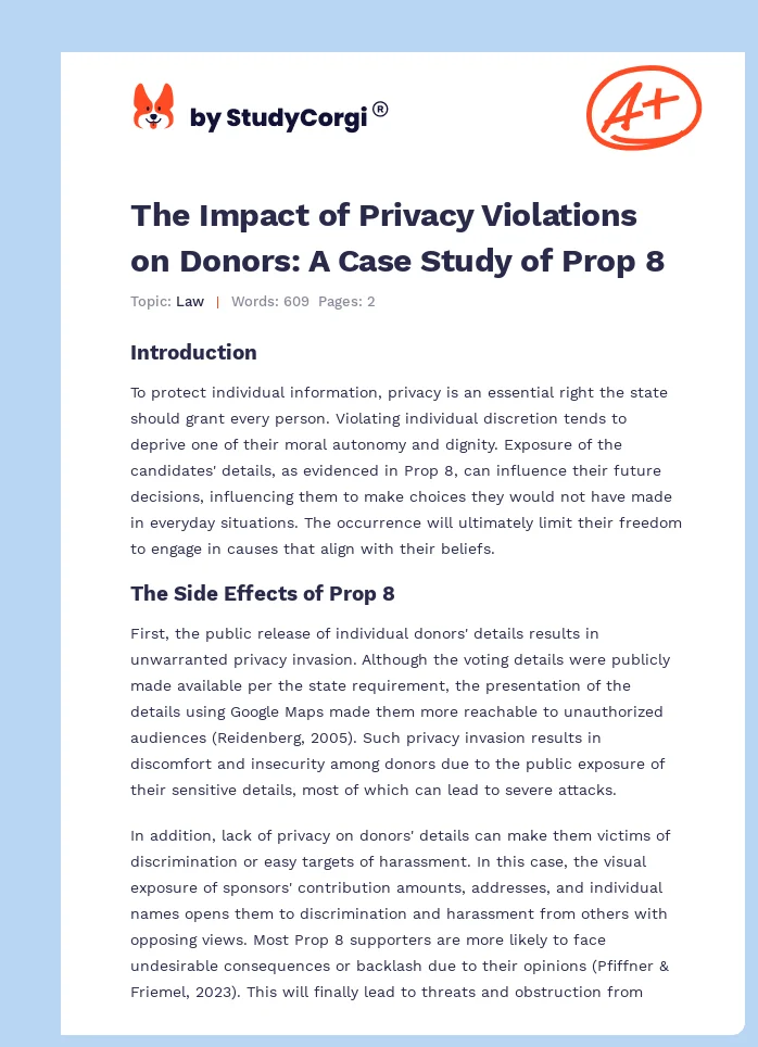 The Impact of Privacy Violations on Donors: A Case Study of Prop 8. Page 1