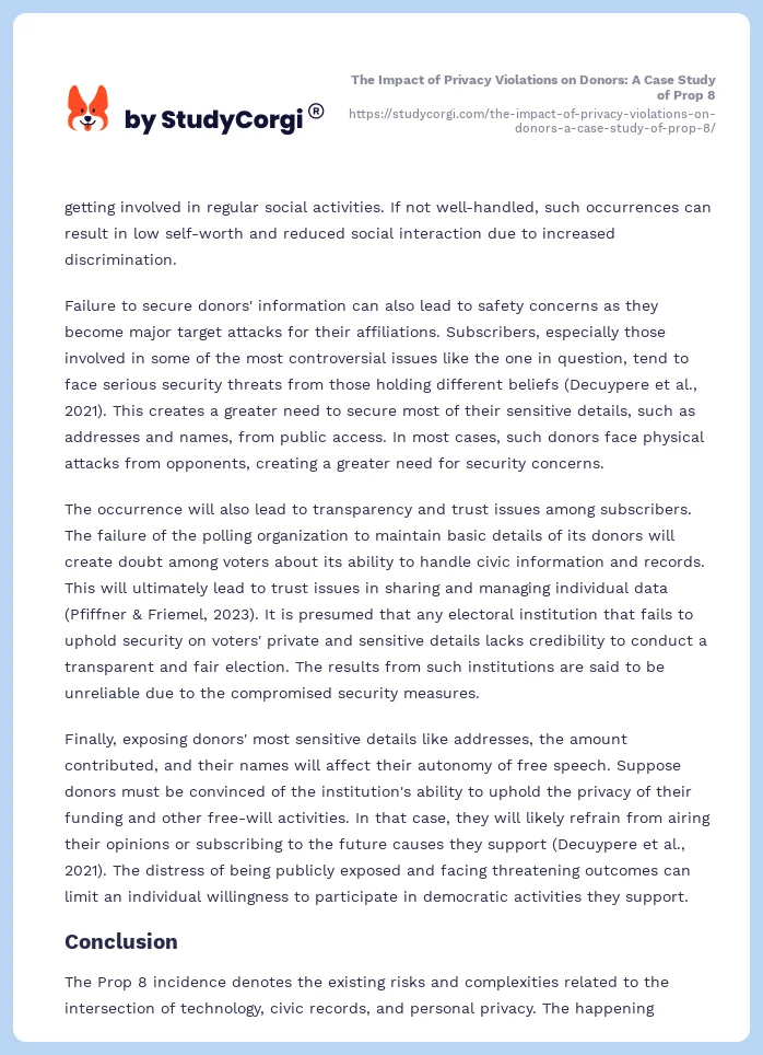 The Impact of Privacy Violations on Donors: A Case Study of Prop 8. Page 2