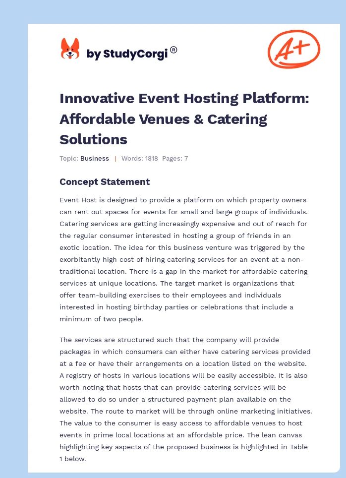 Innovative Event Hosting Platform: Affordable Venues & Catering Solutions. Page 1