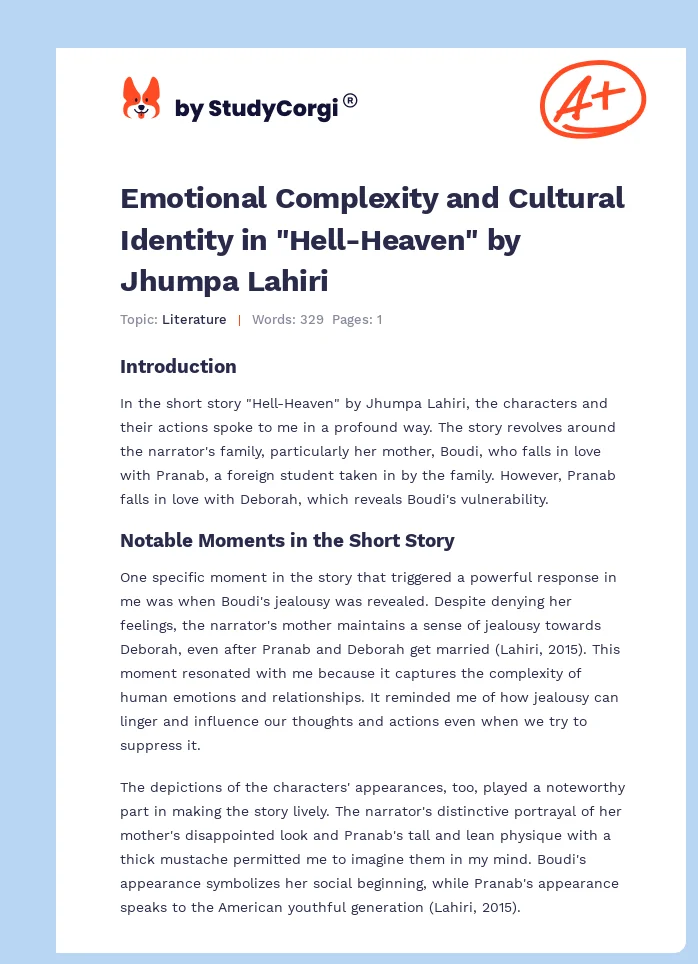 Emotional Complexity and Cultural Identity in "Hell-Heaven" by Jhumpa Lahiri. Page 1